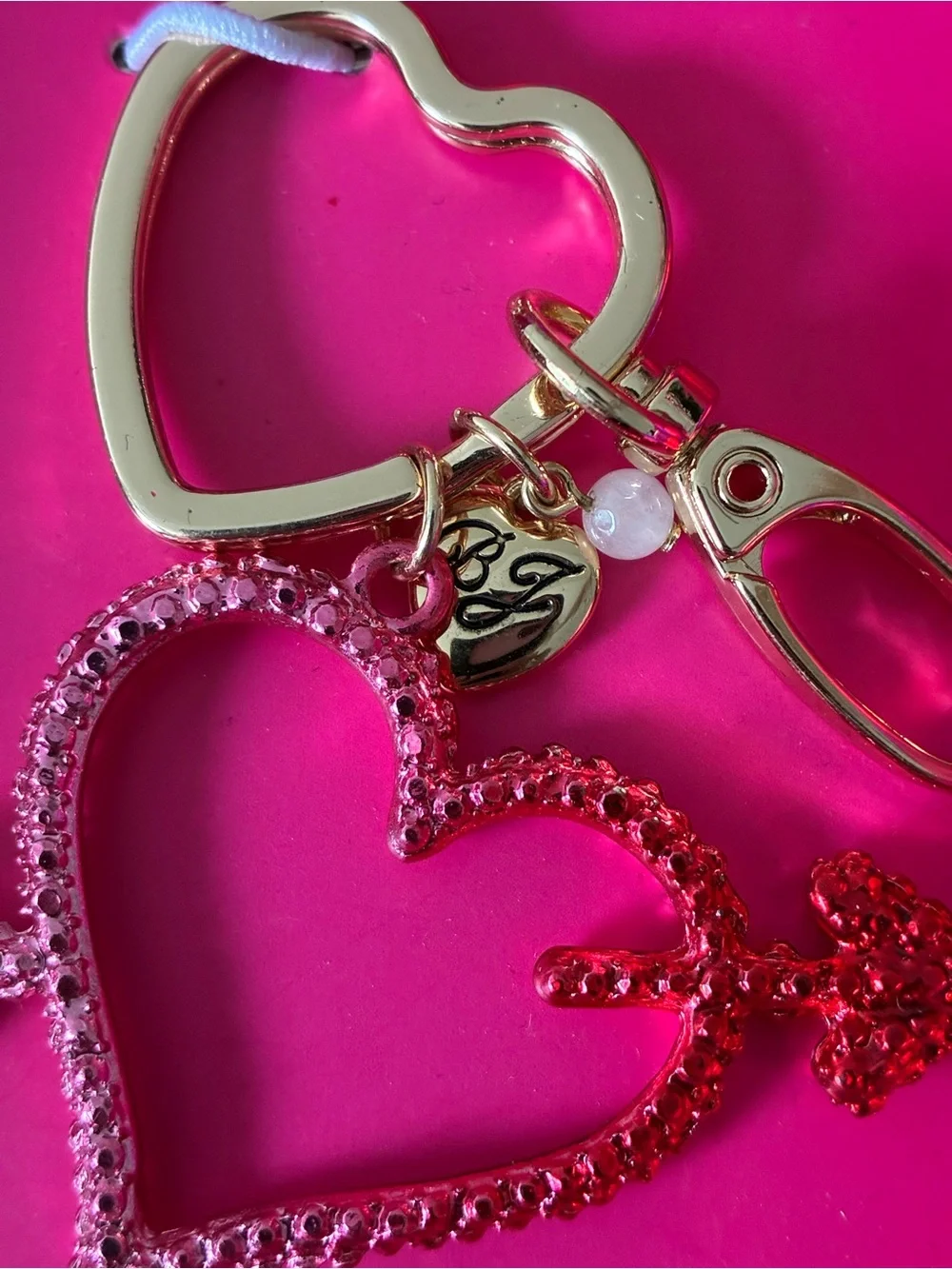Betsey Johnson Hot Pink Heart Arrow Key & Card Holder Charm with Gold Accents